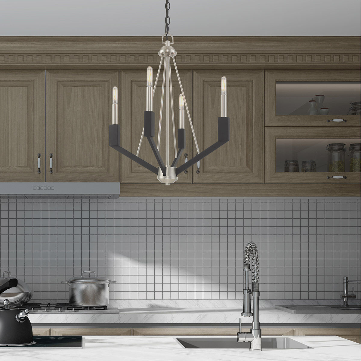 Beckett 4 Light 18 inch Brushed Nickel & Black Mini Chandelier Ceiling Light