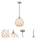 Edison Farmhouse Rope LED 10 inch Antique Brass Mini Pendant Ceiling Light in White Glass with Brown Rope