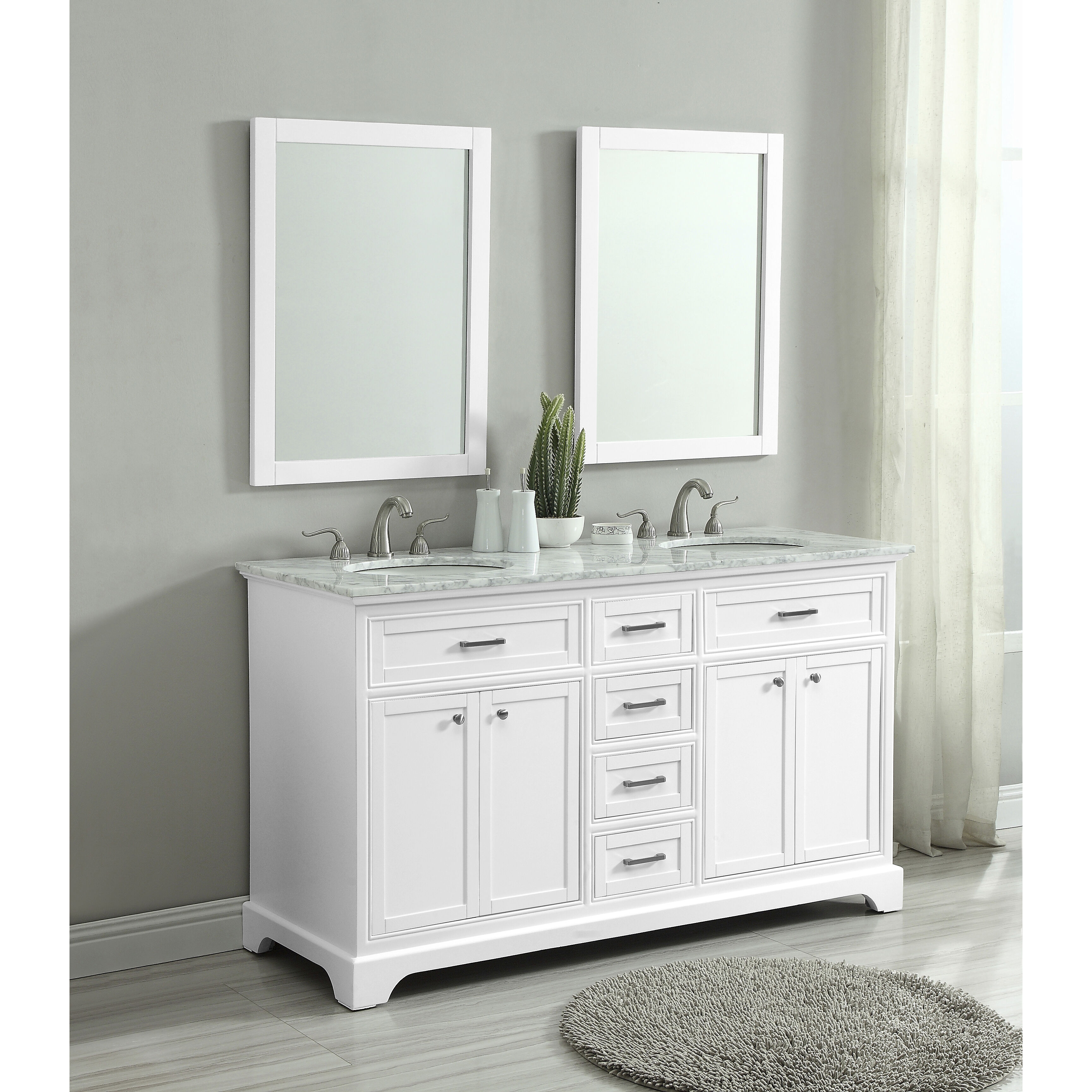 Americana 60 X 35 inch White with Carrara White Marble Vanity Set