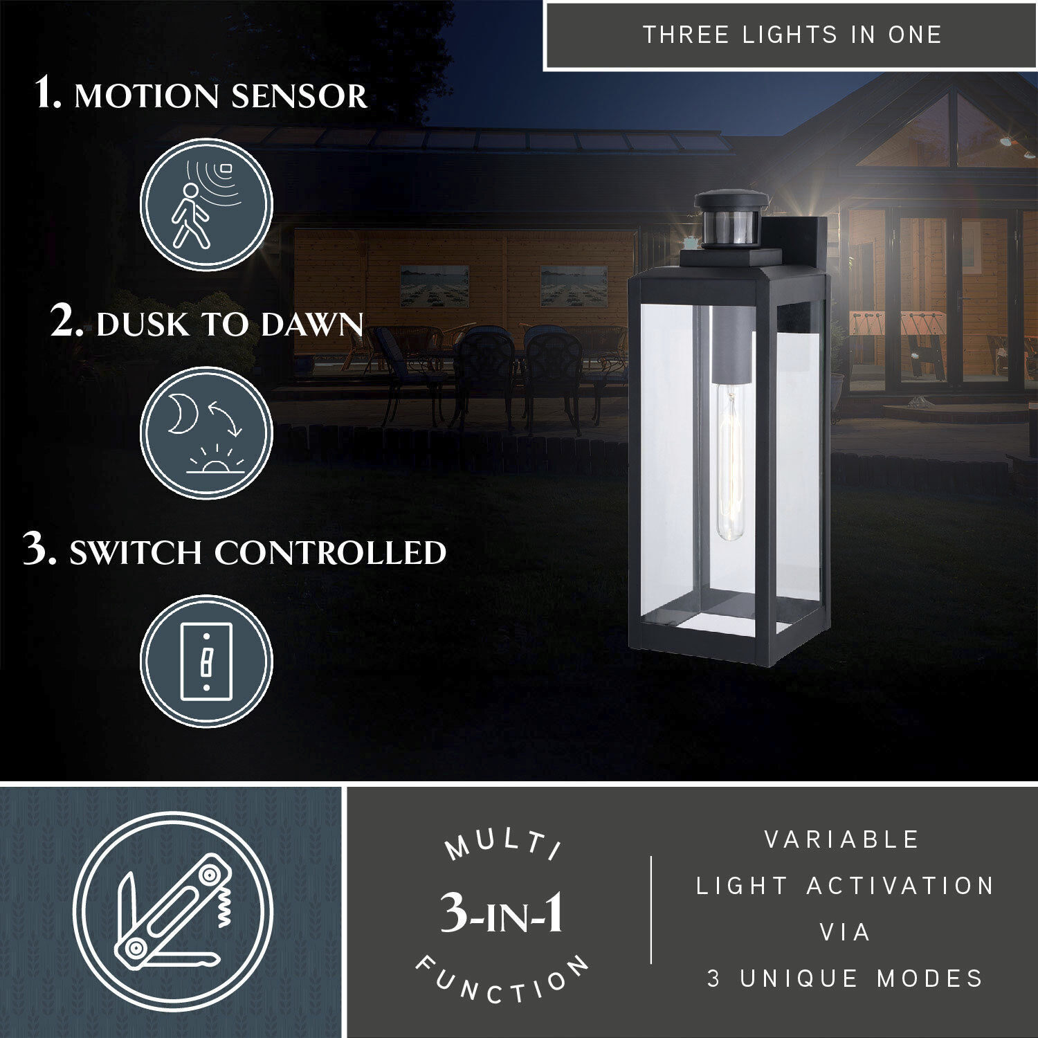 Kinzie Textured Black Outdoor Motion Sensor