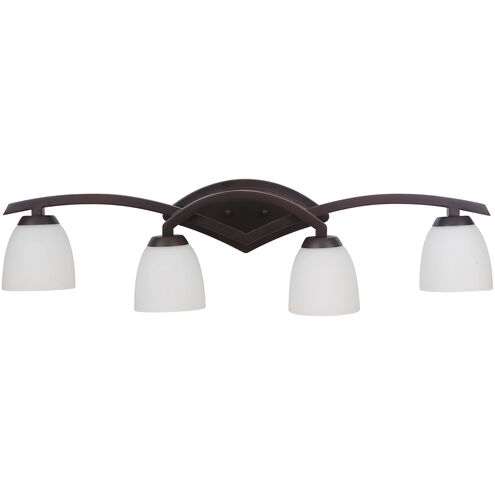 Viewpoint 4 Light 35 inch Oiled Bronze Gilded Vanity Light Wall Light in White Frosted Glass, Jeremiah