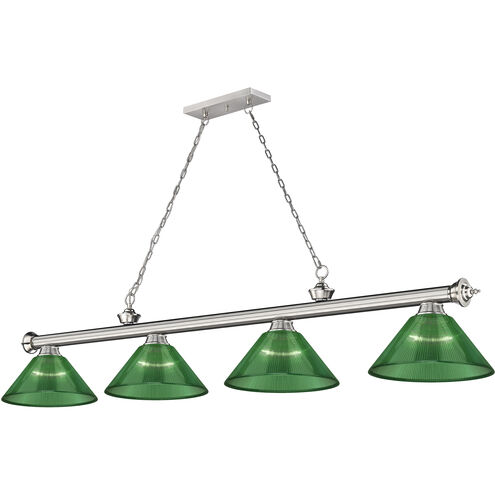 Cordon 4 Light 81 inch Brushed Nickel Billiard Ceiling Light in Green Acrylic