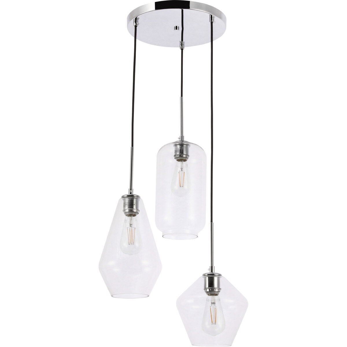 Gene 3 Light 17 inch Chrome Pendant Ceiling Light