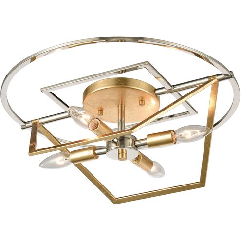 Geosphere 4 Light 18 inch Polished Nickel with Parisian Gold Leaf Semi Flush Mount Ceiling Light