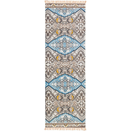 Idina 96 X 30 inch Black and Blue Runner, Cotton