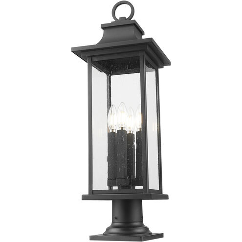 Tiberius 4 Light 27.25 inch Black Outdoor Pier Mounted Fixture in Clear Seedy Glass