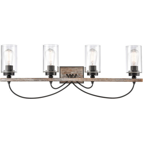 Paladin 4 Light 35 inch Matte Black Bath Vanity Light Wall Light in Clear Glass