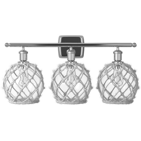 Ballston Farmhouse Rope 3 Light 28 inch Polished Chrome Bath Vanity Light Wall Light in Bulb Not Included, Clear Glass with White Rope, Ballston