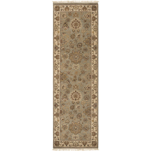 Dinar 96 X 30 inch Sage / Ivory / Tan / Dark Brown / Olive Handmade Rug
