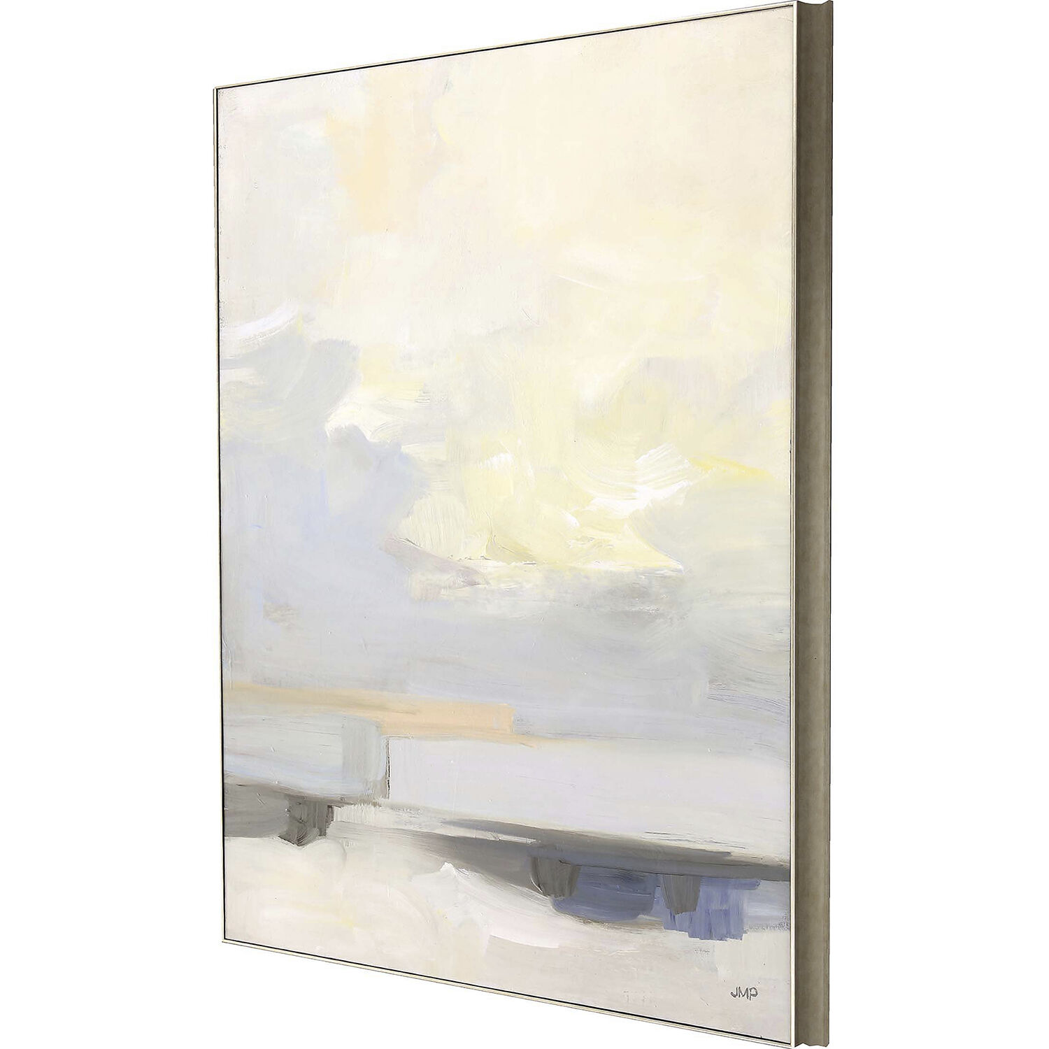 Dream of Clouds Where Land Meets Sky Blue and Gray and Yellow Framed Art