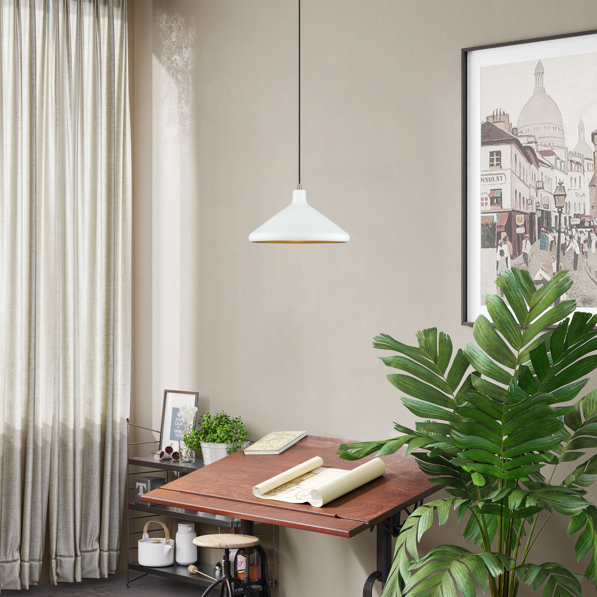 Geneva 1 Light 15.25 inch White with Brushed Nickel Accents Pendant Ceiling Light