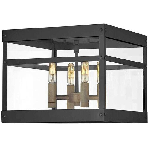 Open Air Porter 4 Light 12 inch Black with Burnished Bronze Outdoor Flush Mount, Estate Series