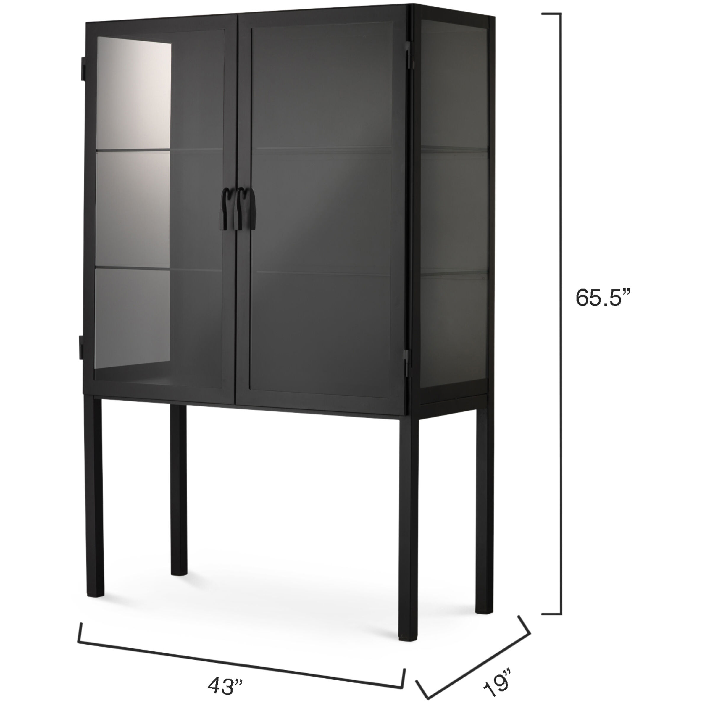 Chauncey Wide Black Iron & Clear Glass Curio Bar Cabinet