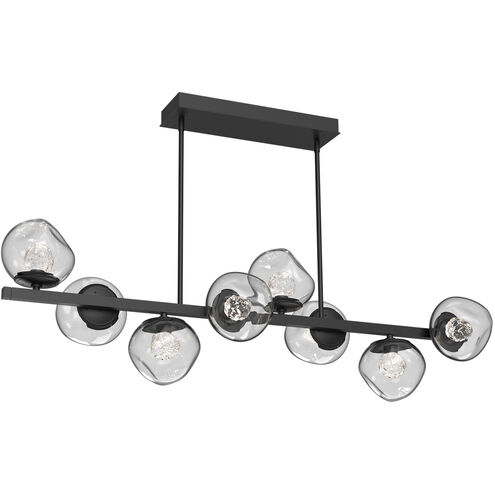 Luna LED Matte Black Linear Pendant Ceiling Light in 3000K LED, Floret Inner - Clear Outer, Twisted Branch