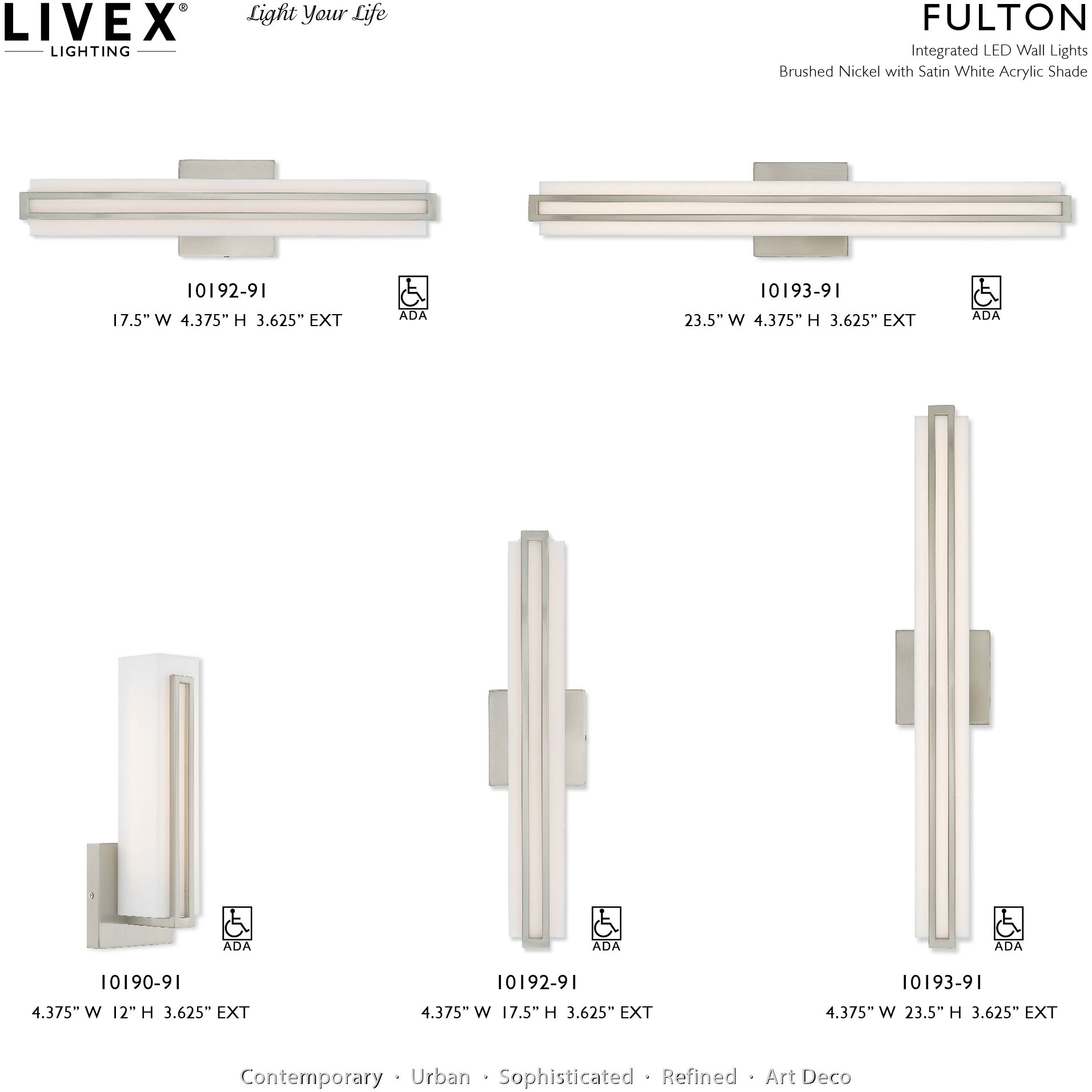 Fulton LED 4 inch Brushed Nickel ADA Bath Vanity Wall Light