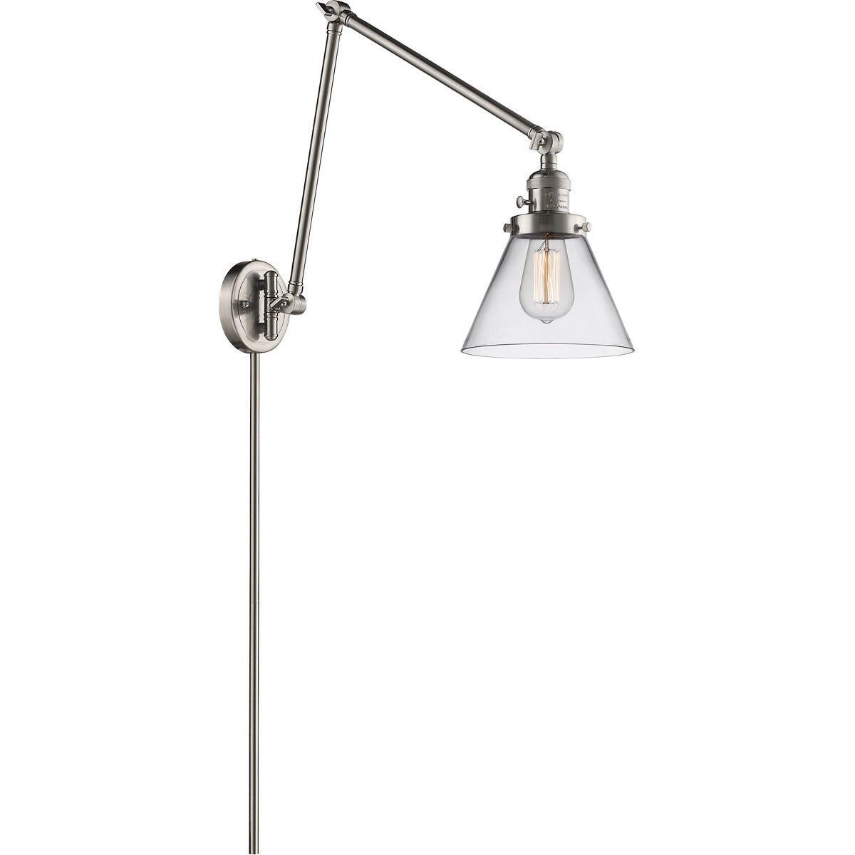 Large Cone 30 inch 3.50 watt Satin Nickel Swing Arm Wall Light, Franklin Restoration