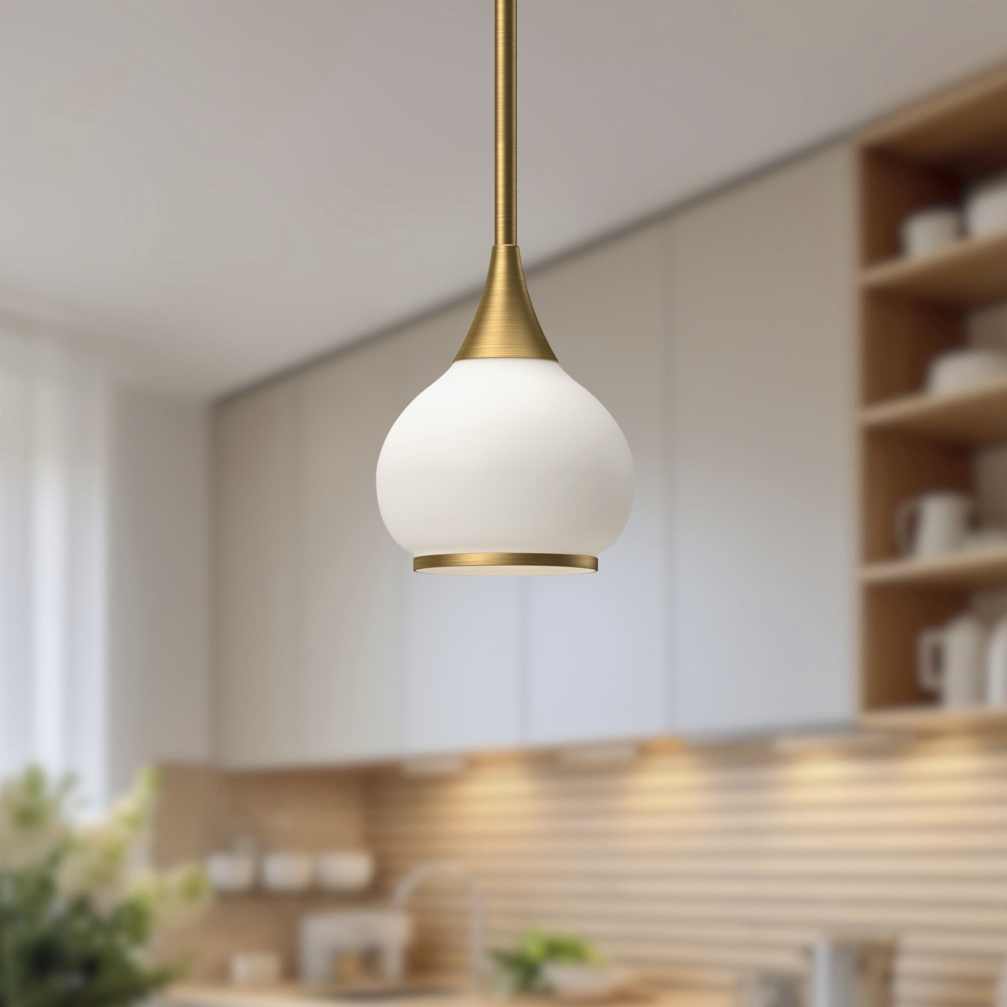 Alora Mood Hazel Pendant Ceiling Light in Aged Gold, Matte Opal Glass