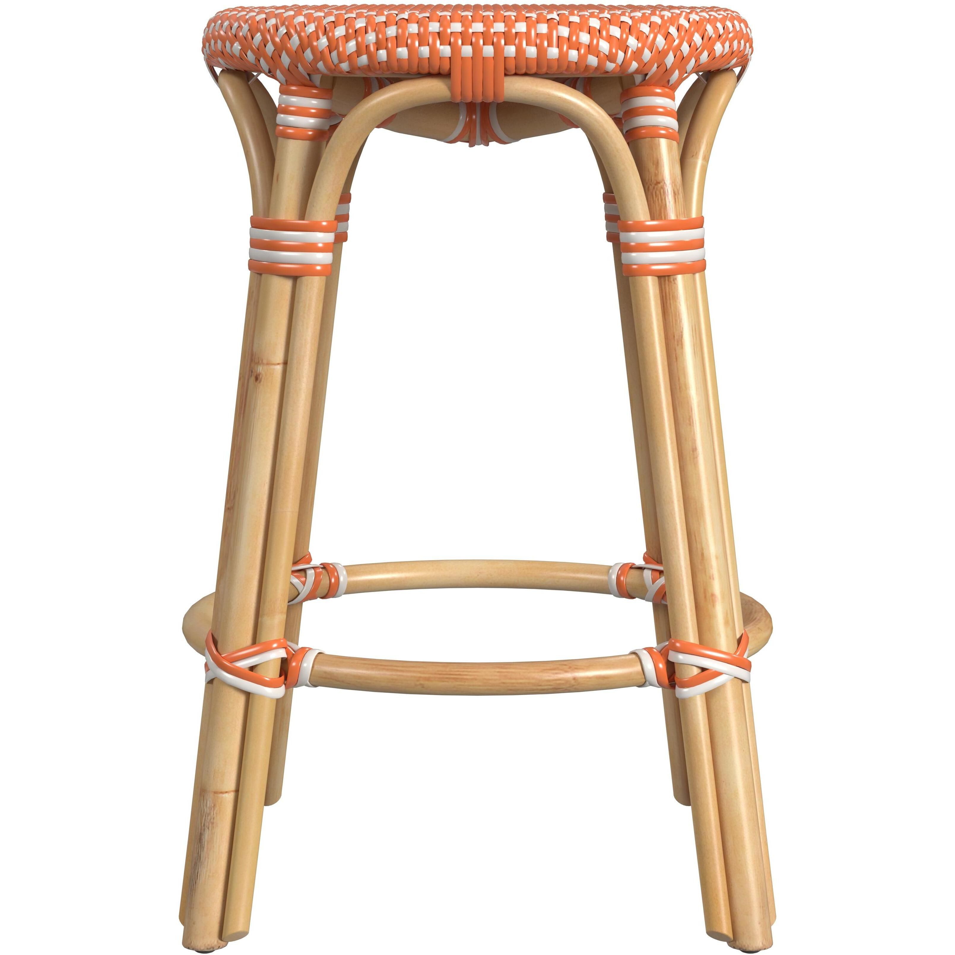 Tobias Rattan Round 24" Counter Stool in Orange and White Dot