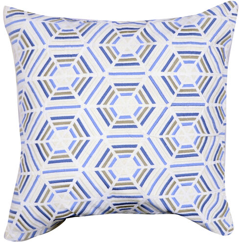 Embroidered 20 X 6.5 inch White and Blue Pillow