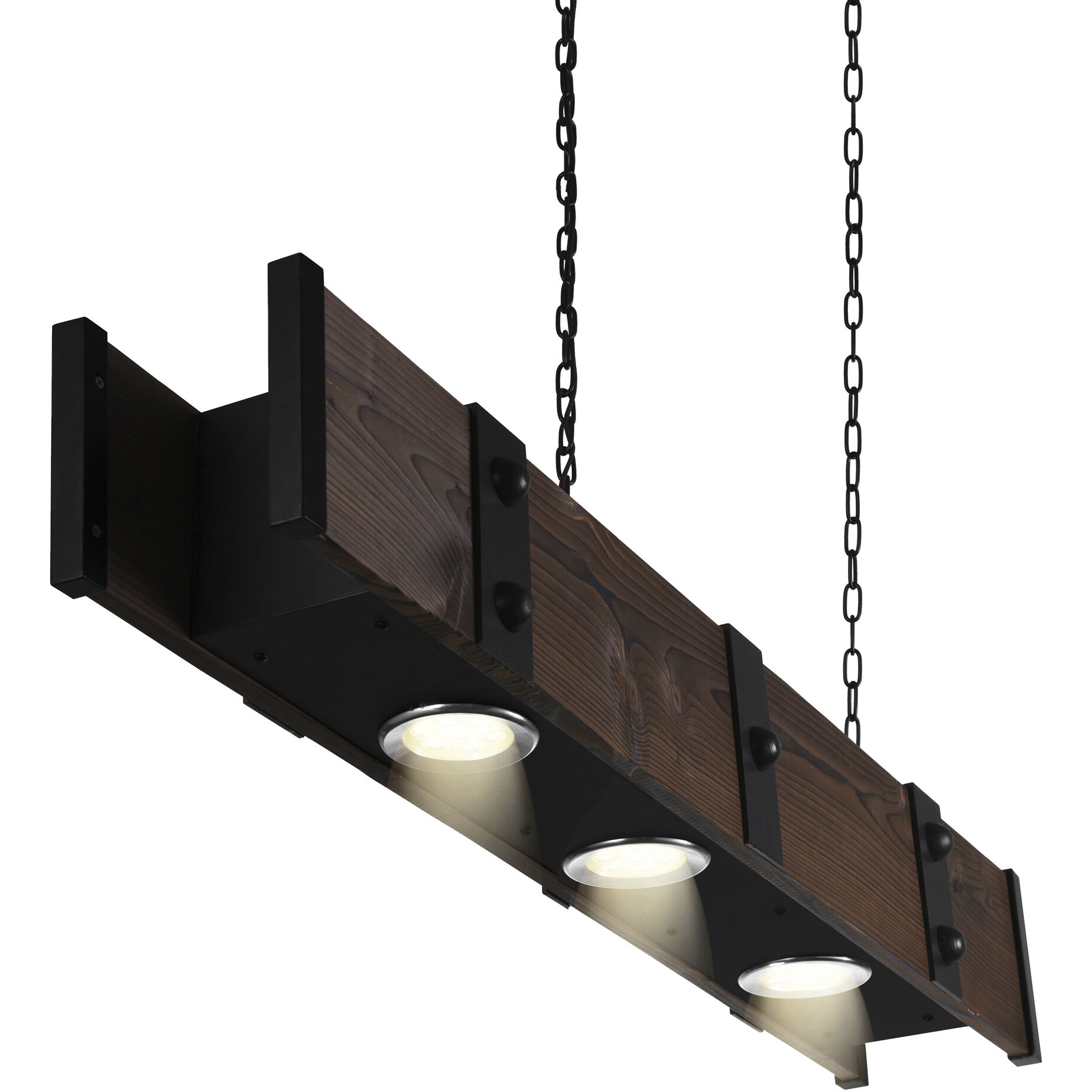 Pago LED 42 inch Black and Wood Drum Shade Island Light Ceiling Light