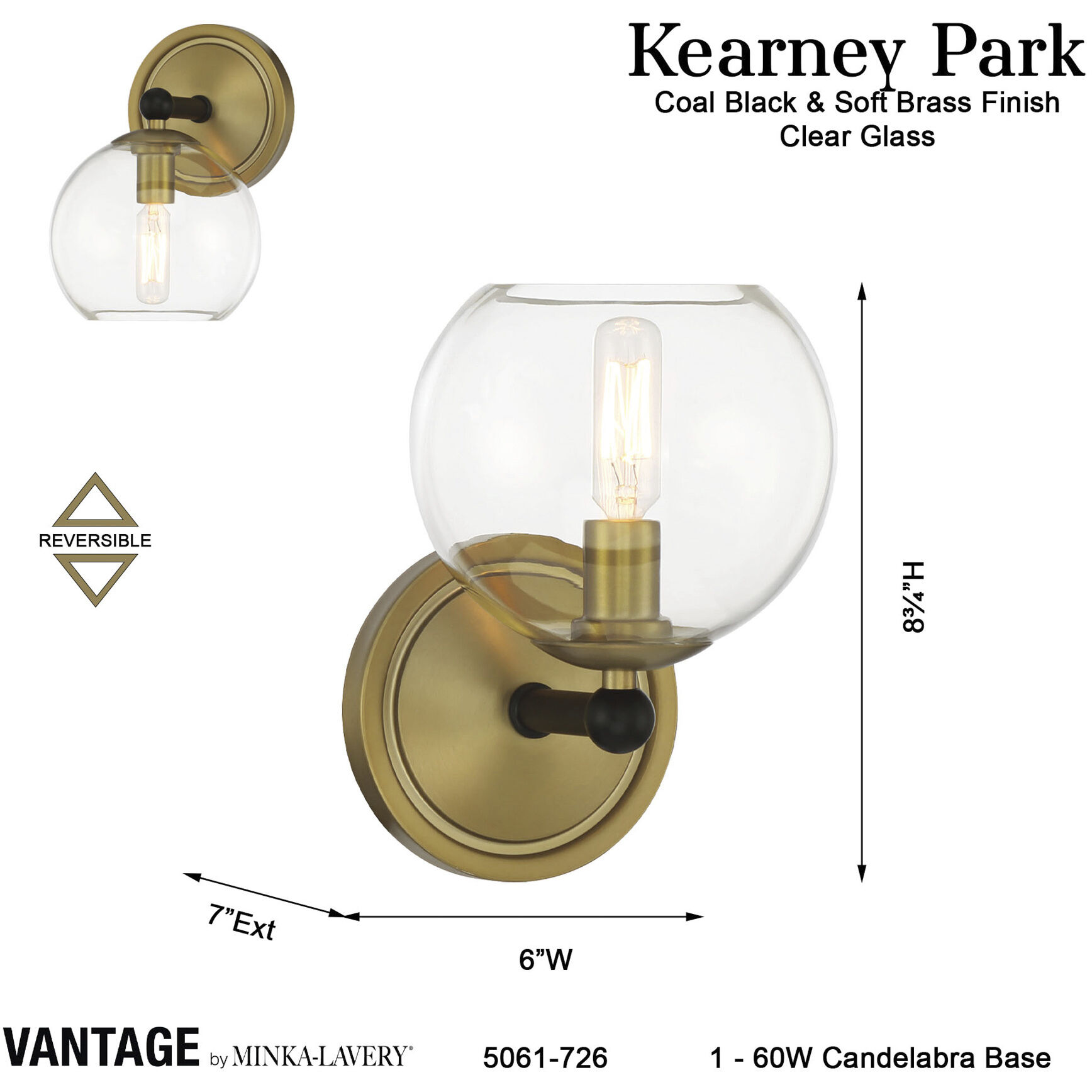 Vantage Kearney Park 1 Light 5.63 inch Coal and Soft Brass Bath Vanity Wall Light