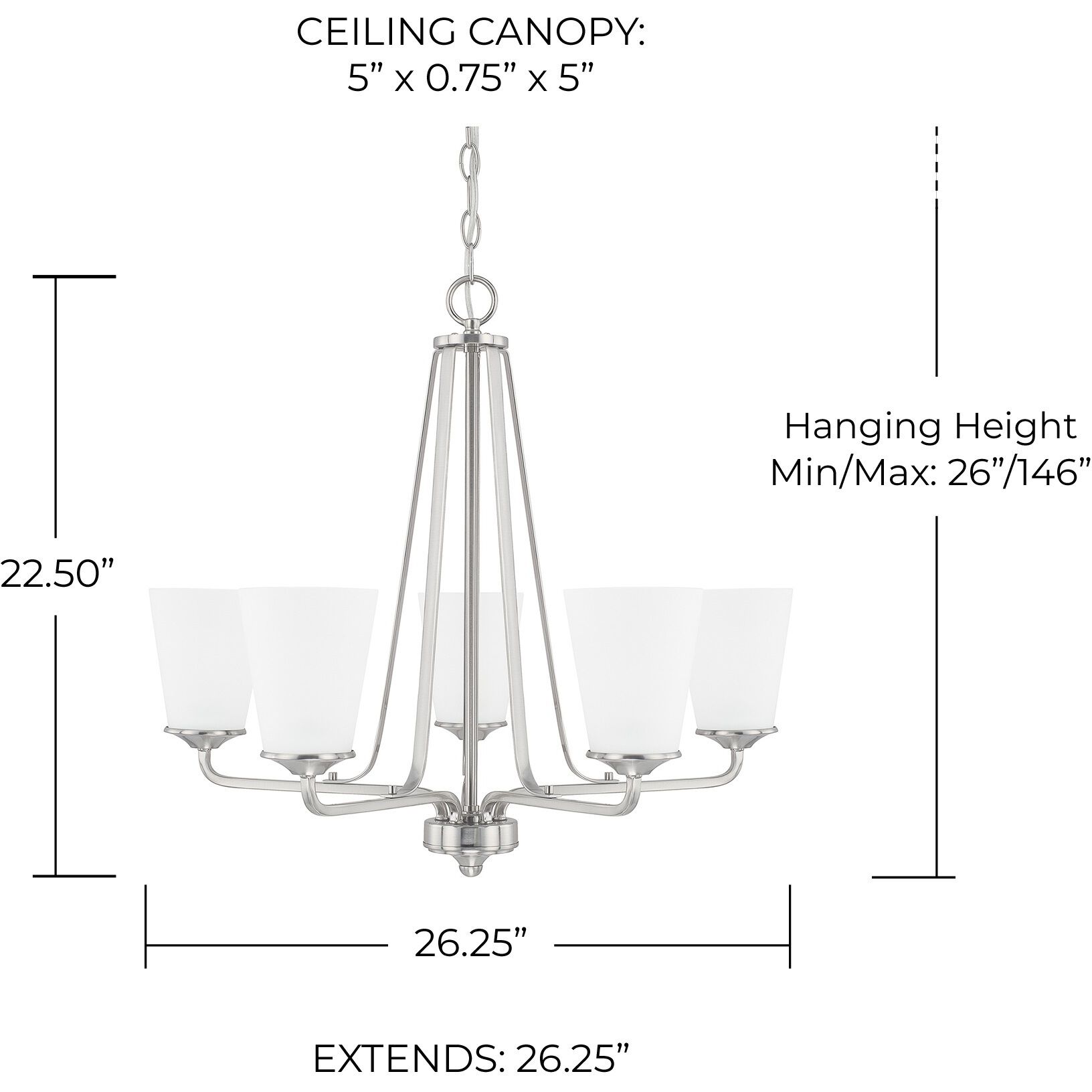 Braylon 5 Light 26 inch Brushed Nickel Chandelier Ceiling Light