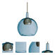 Benji LED Bronze Pendant Ceiling Light in Blue With Natural Wood Glass