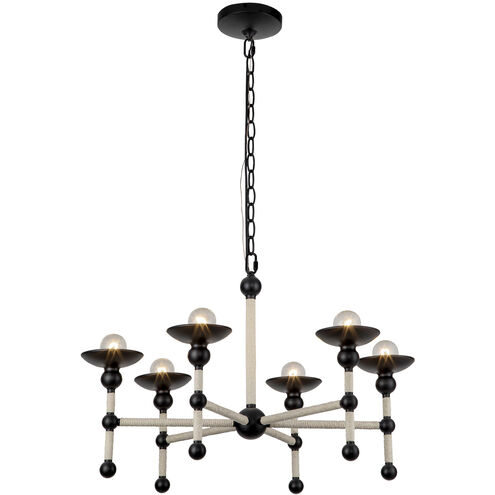 Nadine 6 Light 25 inch Matte Black and Cotton Chandelier Ceiling Light