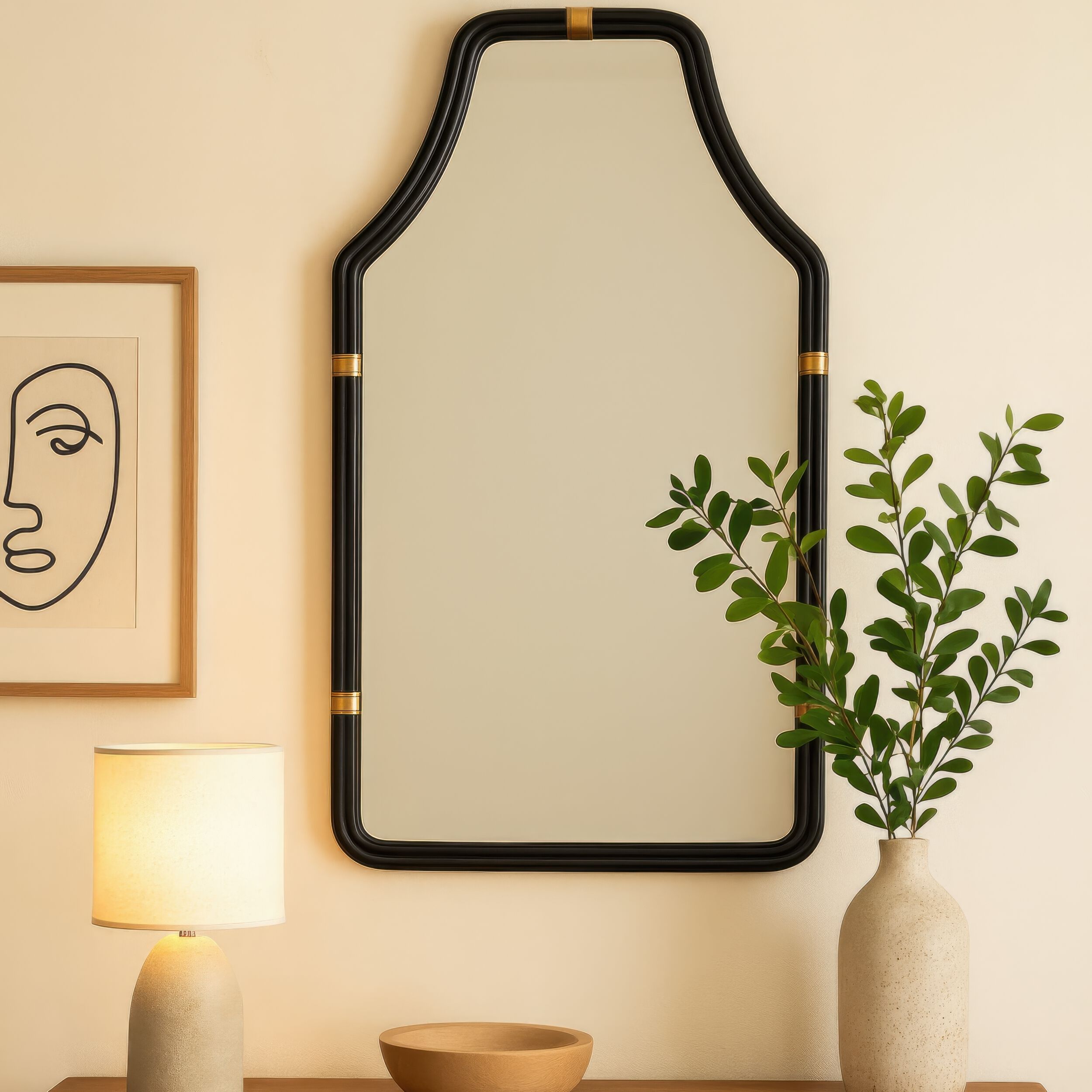 Federal Case 40 X 22 inch Matte Black and French Gold Wall Mirror