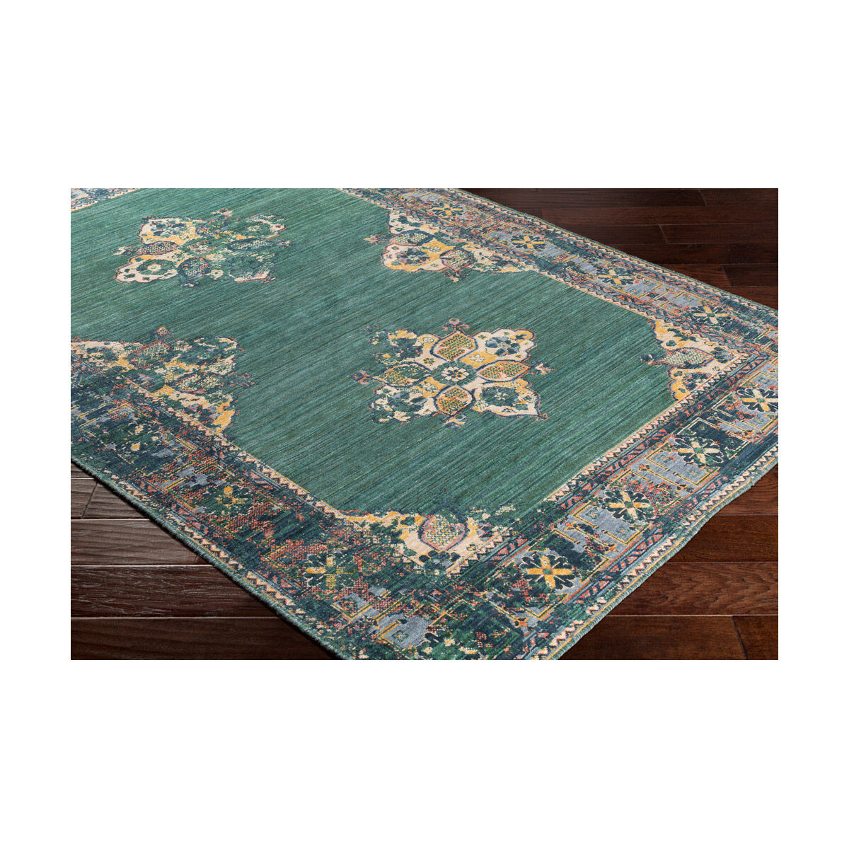 Trailblazer 33 X 24 inch Dark Green/Wheat/Denim/Saffron/Bright Orange Rugs, Rectangle