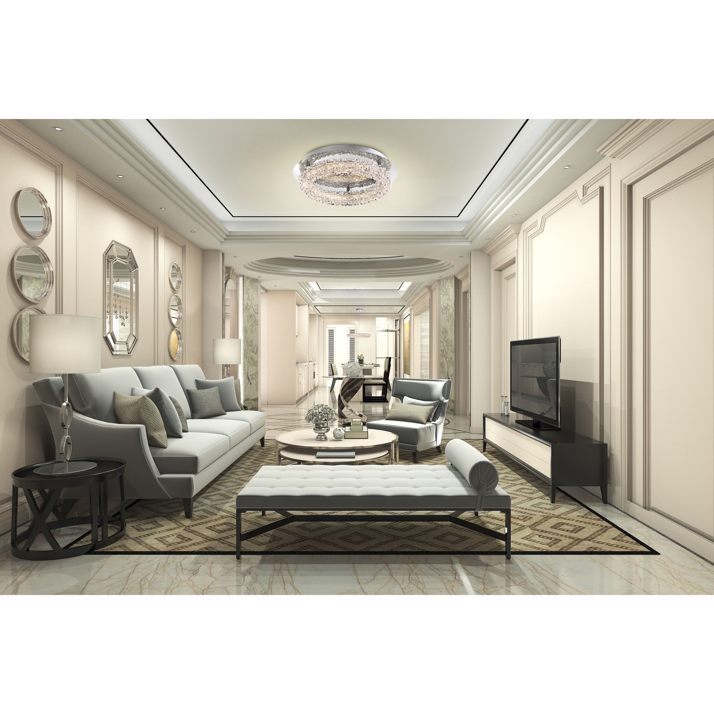 Sassi LED 15 inch Chrome Flush Mount Ceiling Light, Large