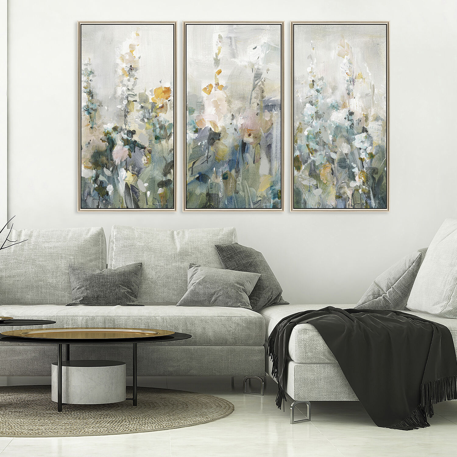 Rustic Garden Blue and Green and Orange and White Canvas