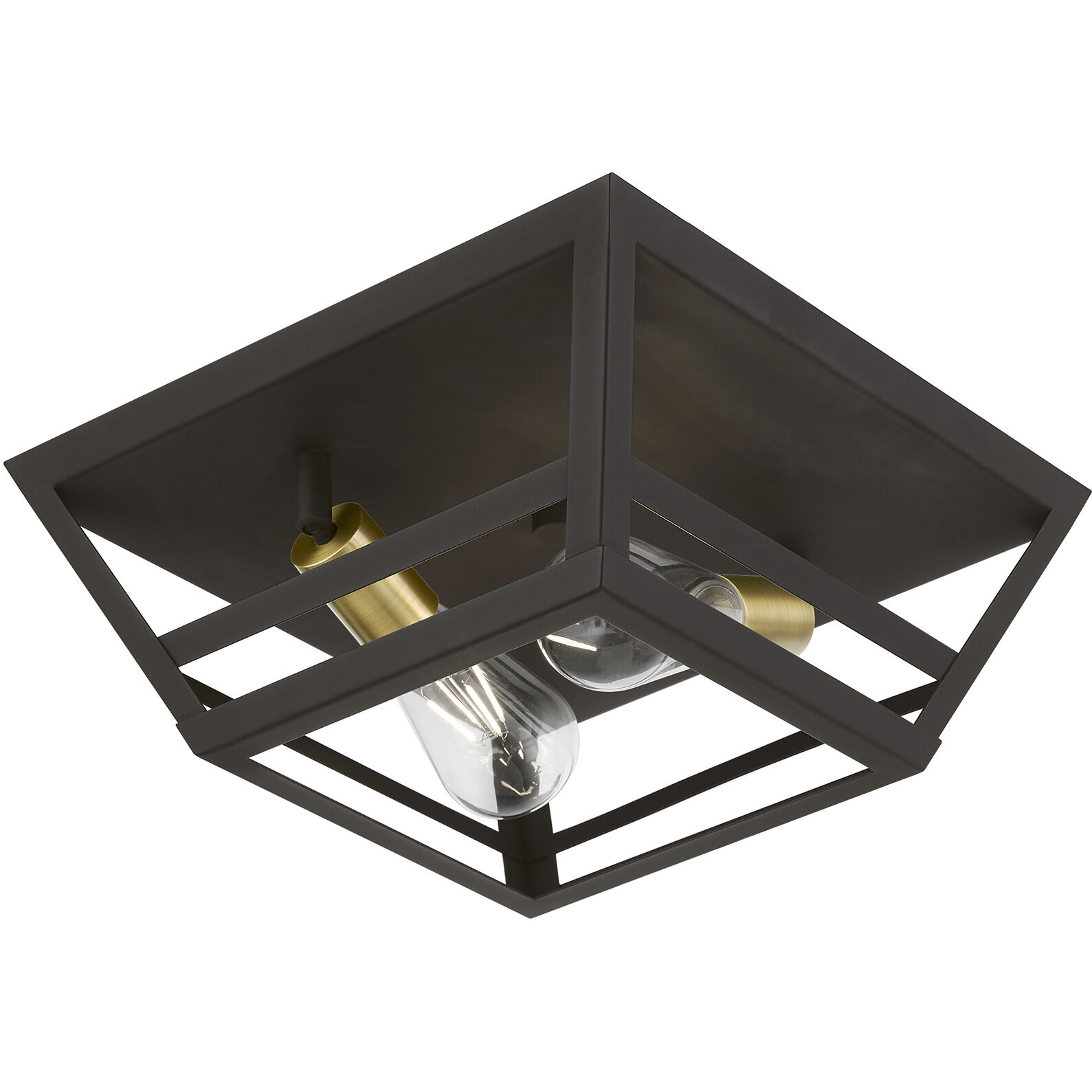 Schofield 2 Light 13 inch Bronze with Antique Brass Accents Flush Mount Ceiling Light