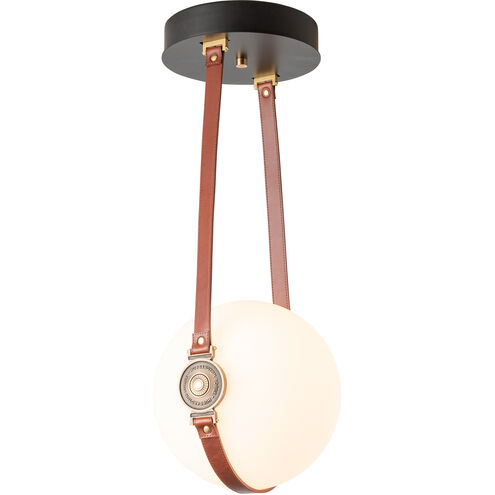 Derby LED 10 inch Black/Antique Brass Semi-Flush Ceiling Light in Leather Chestnut/Hubbardton forge Branded Plate, Small