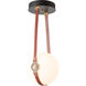 Derby LED 10 inch Black/Antique Brass Semi-Flush Ceiling Light in Leather Chestnut/Hubbardton forge Branded Plate, Small