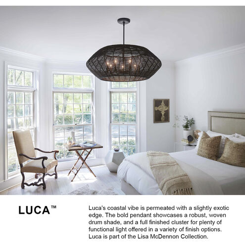 Lisa McDennon Luca LED 21 inch Black Indoor Chandelier Ceiling Light in Black / Camel Rattan, Convertible