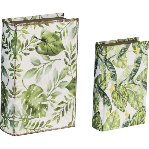 Botanical 7.1 X 2.7 inch Green and White Book Box, Set of 2