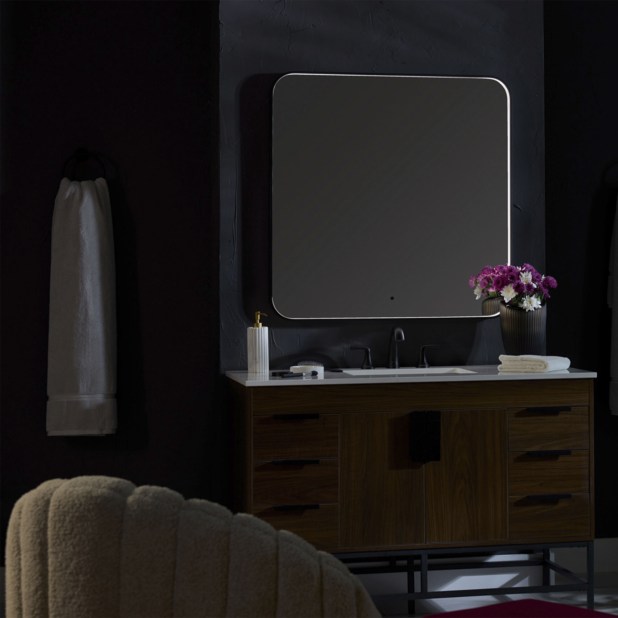 Avior 36 X 24 inch Black LED Lighted Mirror, Vanita by Oxygen