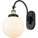 Franklin Restoration Beacon LED 8 inch Black Antique Brass Sconce Wall Light in Matte White Glass