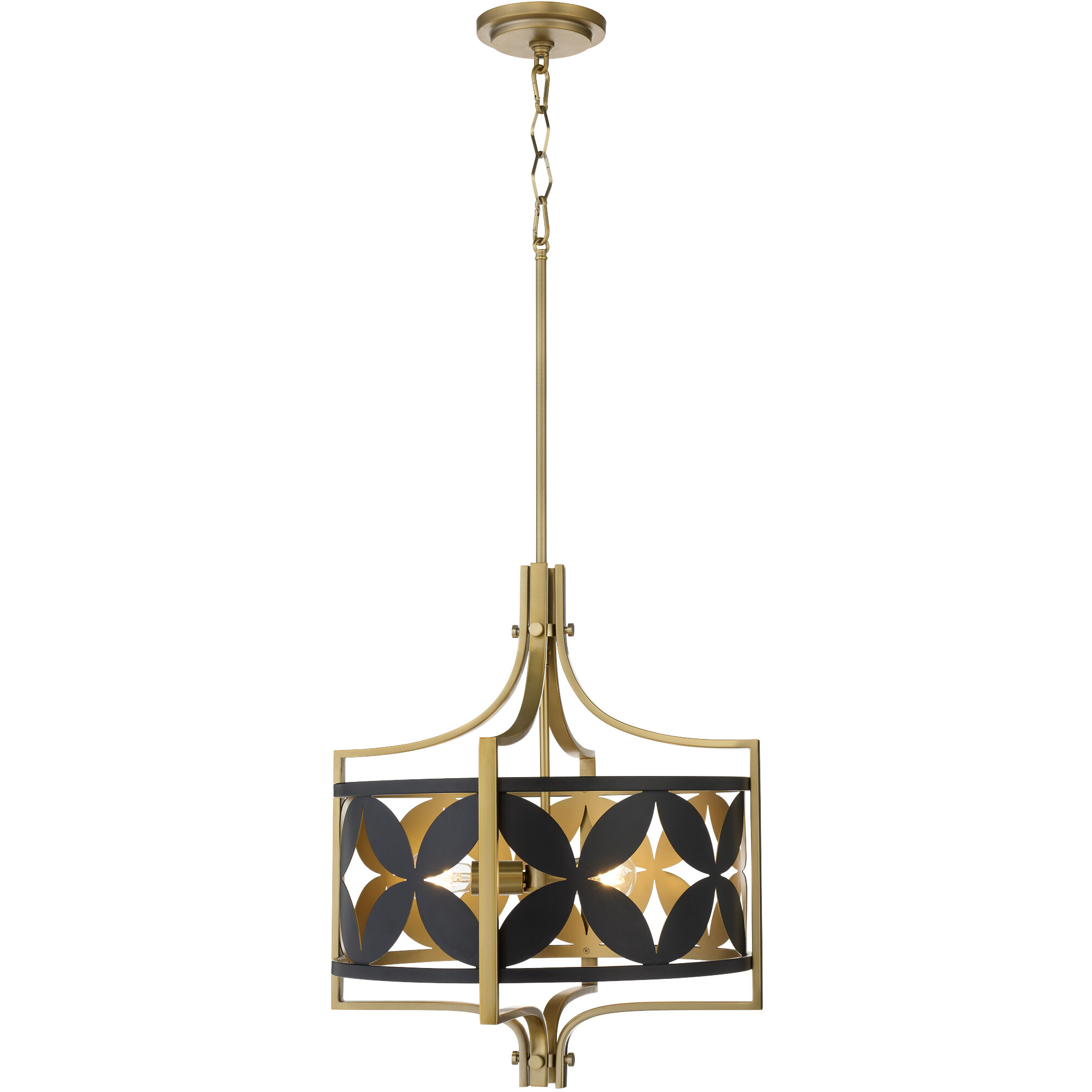 Mariposa 3 Light 19.5 inch Matte Black with Aged Brass Pendant Ceiling Light