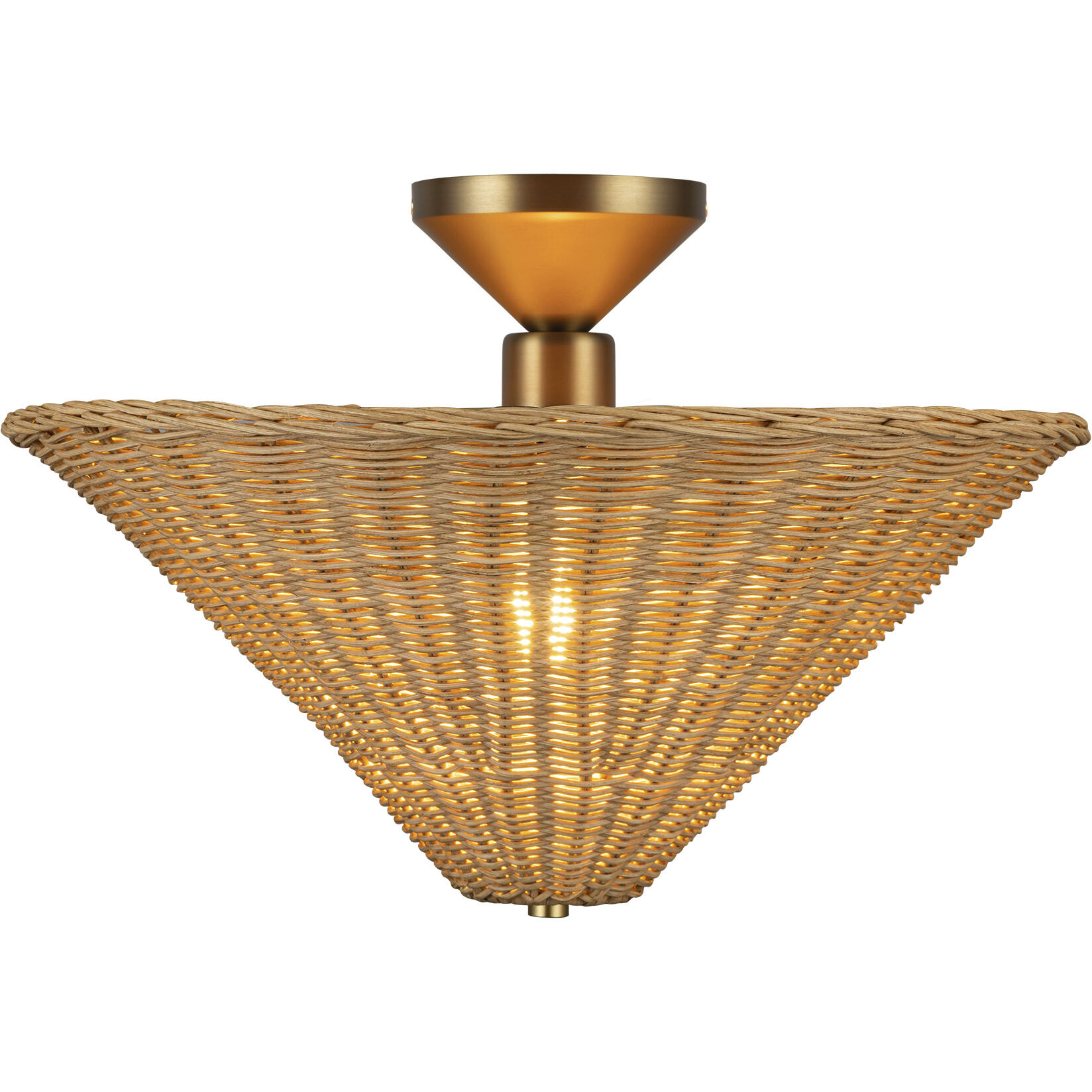 Alora Mood Bridgette 1 Light 16.38 inch Brushed Gold/Rattan Semi-Flush Mount Ceiling Light in Brushed Gold and Rattan, Rattan Shade