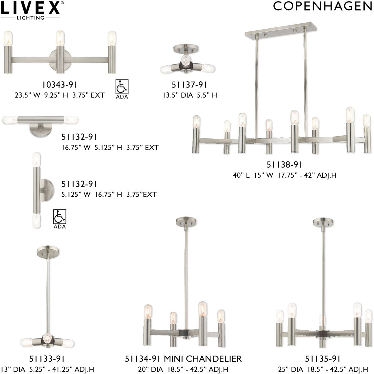 Copenhagen 3 Light 13 inch Brushed Nickel Mini Chandelier Ceiling Light