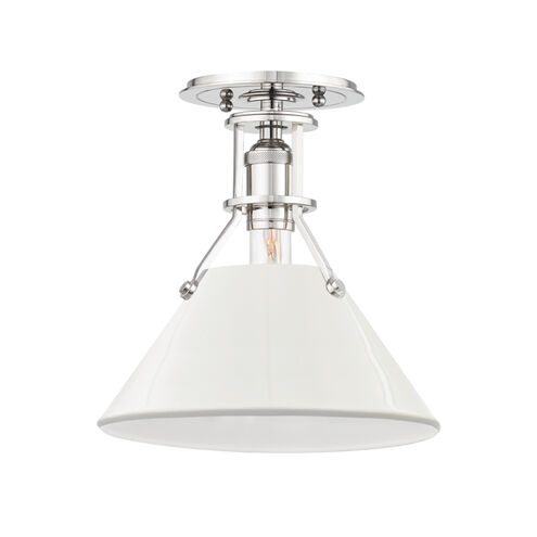 Painted No.2 1 Light 9.5 inch Polished Nickel/Off White Semi Flush Ceiling Light