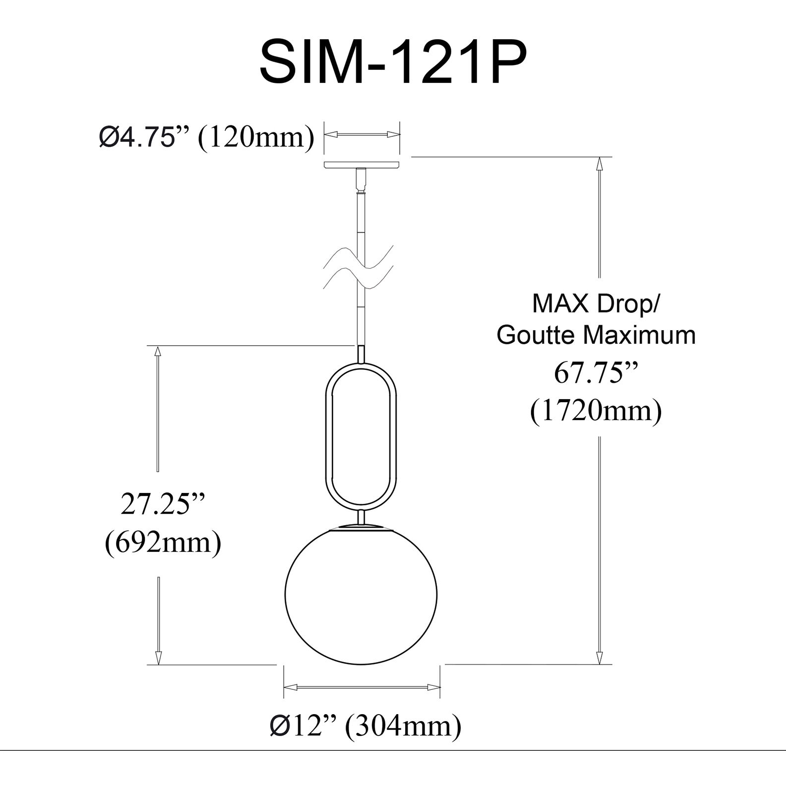 Simone 1 Light 12 inch Matte Black Pendant Ceiling Light