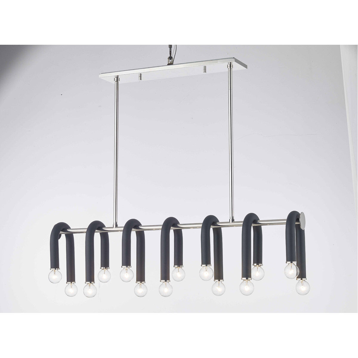 Whit 14 Light 38 inch Polished Nickel/Black Linear Pendant Ceiling Light
