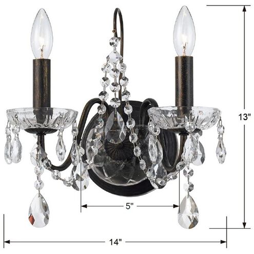 Butler 2 Light 13 inch English Bronze Sconce Wall Light in Clear Hand Cut