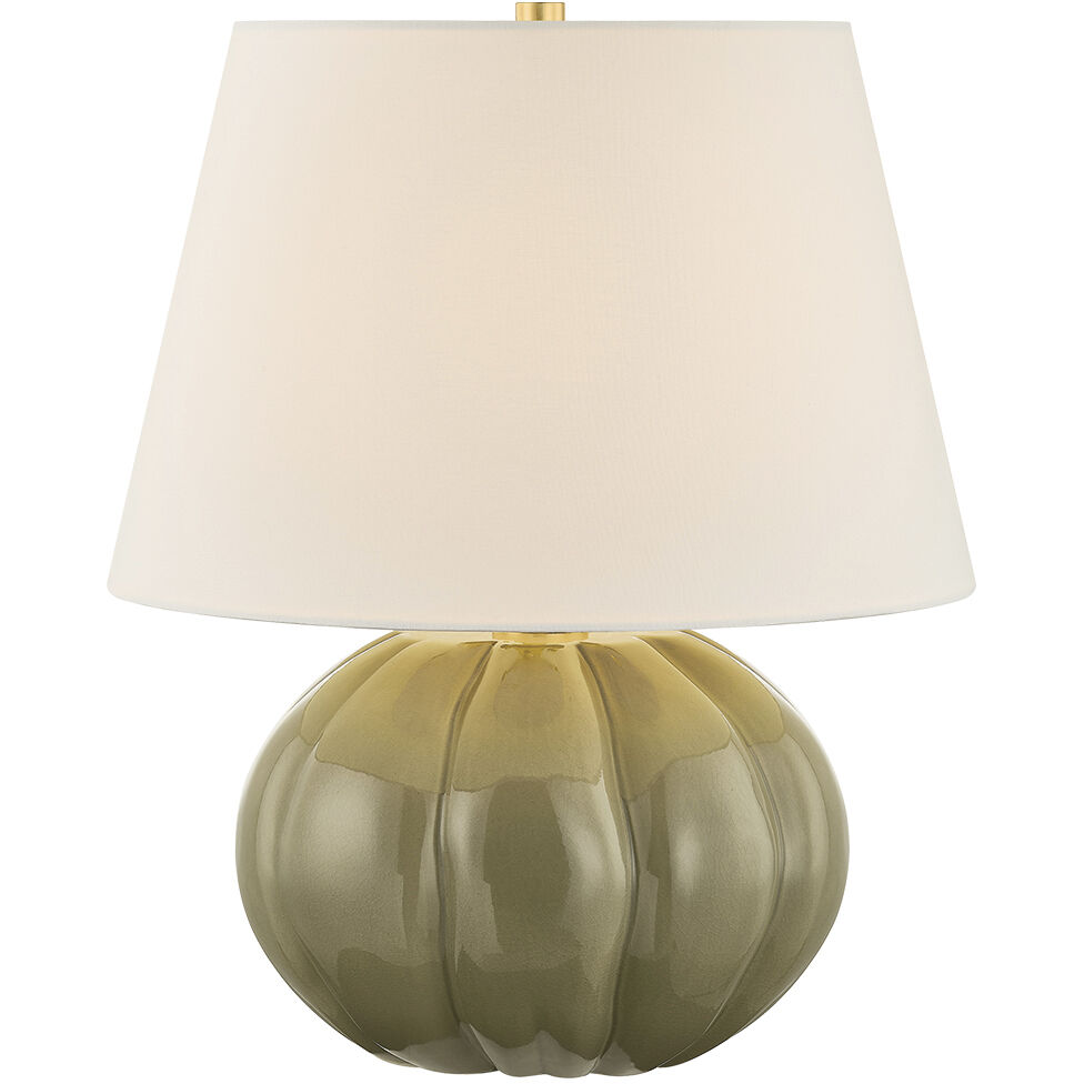 Beata 21 inch 15 watt Aged Brass and Ceramic Harbour Grey Cackle Table Lamp Portable Light