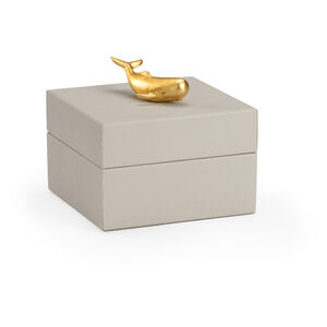 Pam Cain 8 inch Light Gray/Metallic Gold Decorative Box