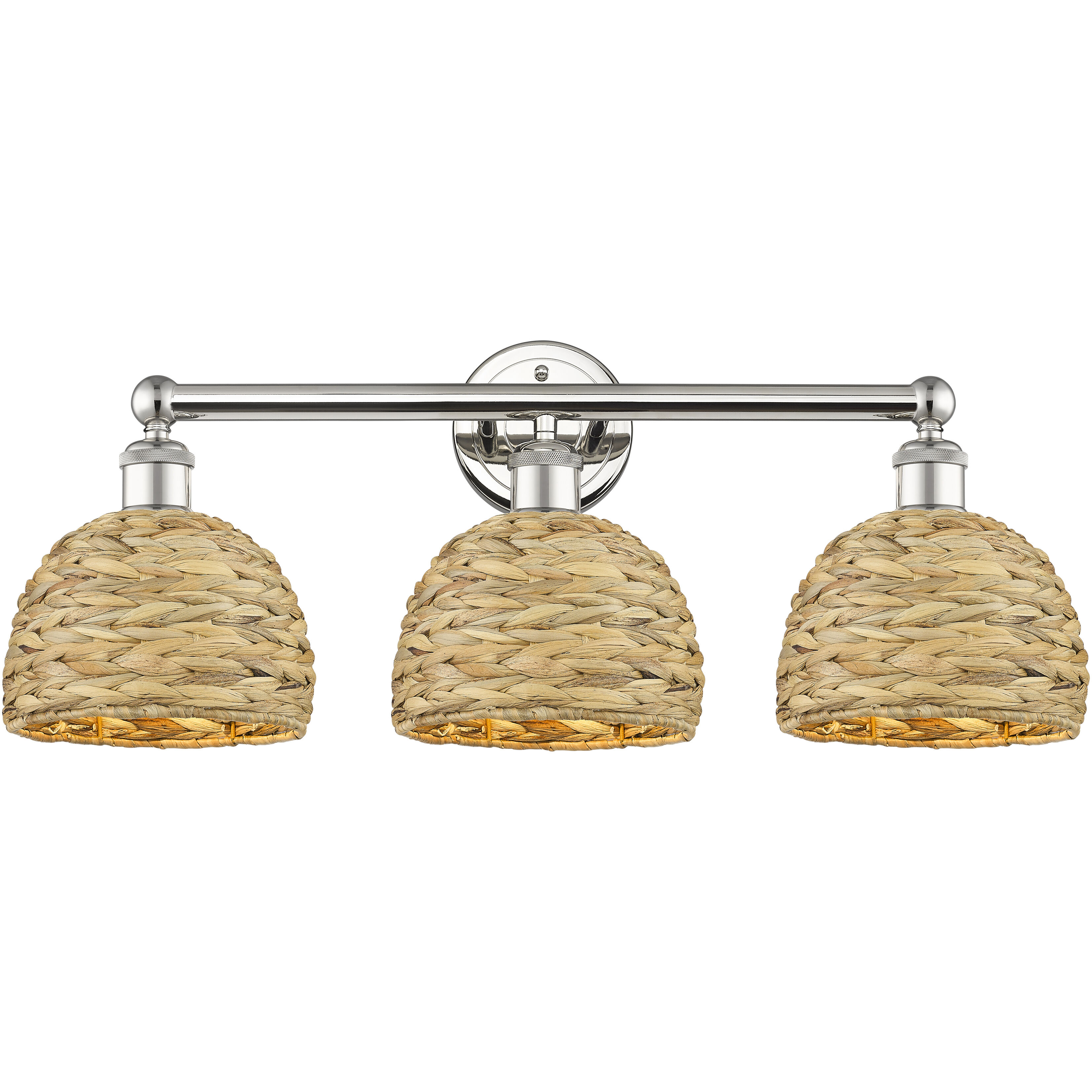 Edison Woven Rattan 3 Light 26 inch Polished Nickel Bath Vanity Light Wall Light