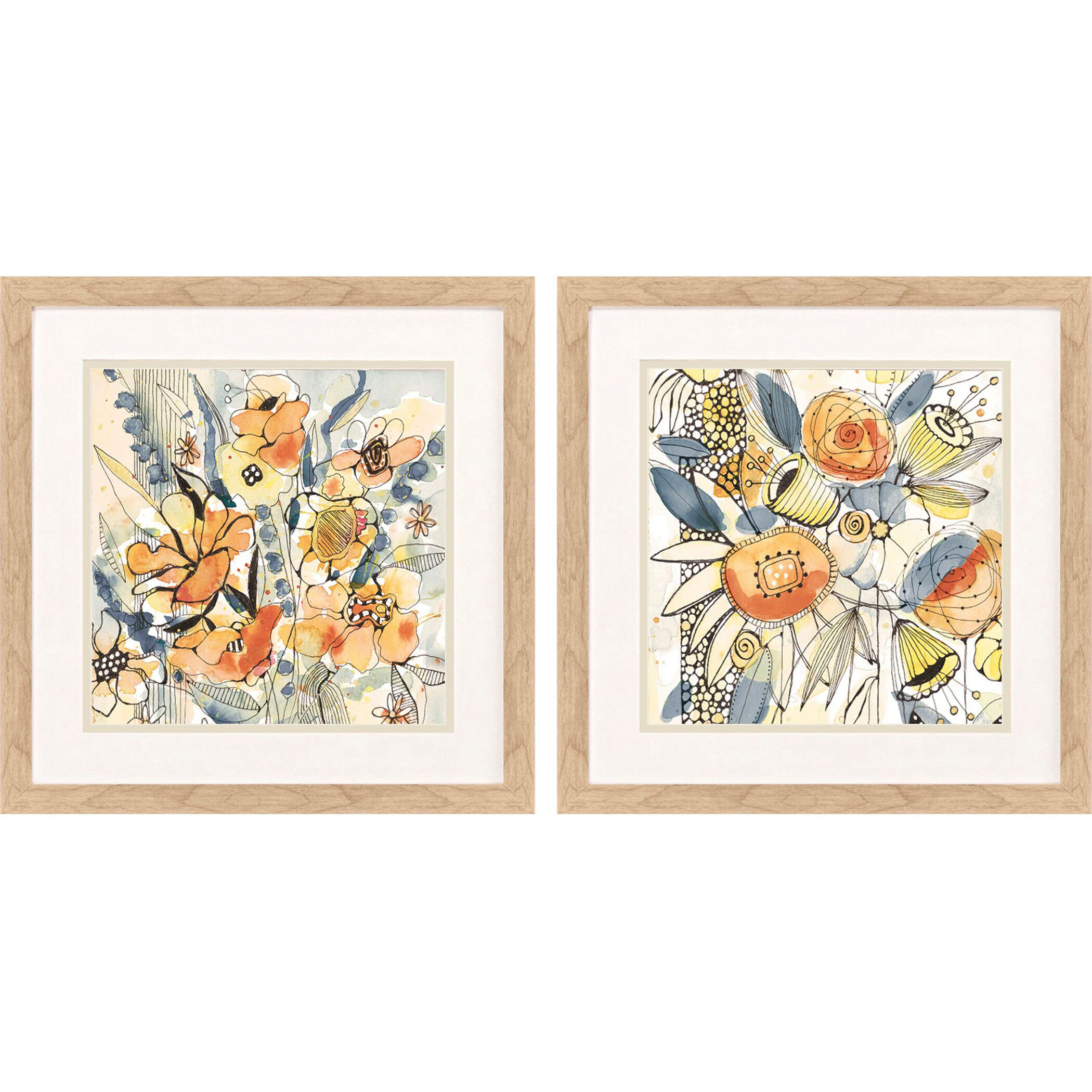 Bursting Wildflowers Orange and Blue and Green and Yellow Framed Art, Propac